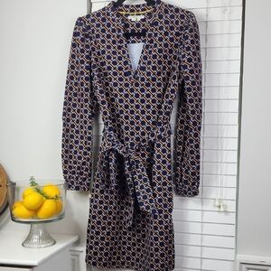 Boden Navy Geometric Tie-Waist Dress. Size 8R